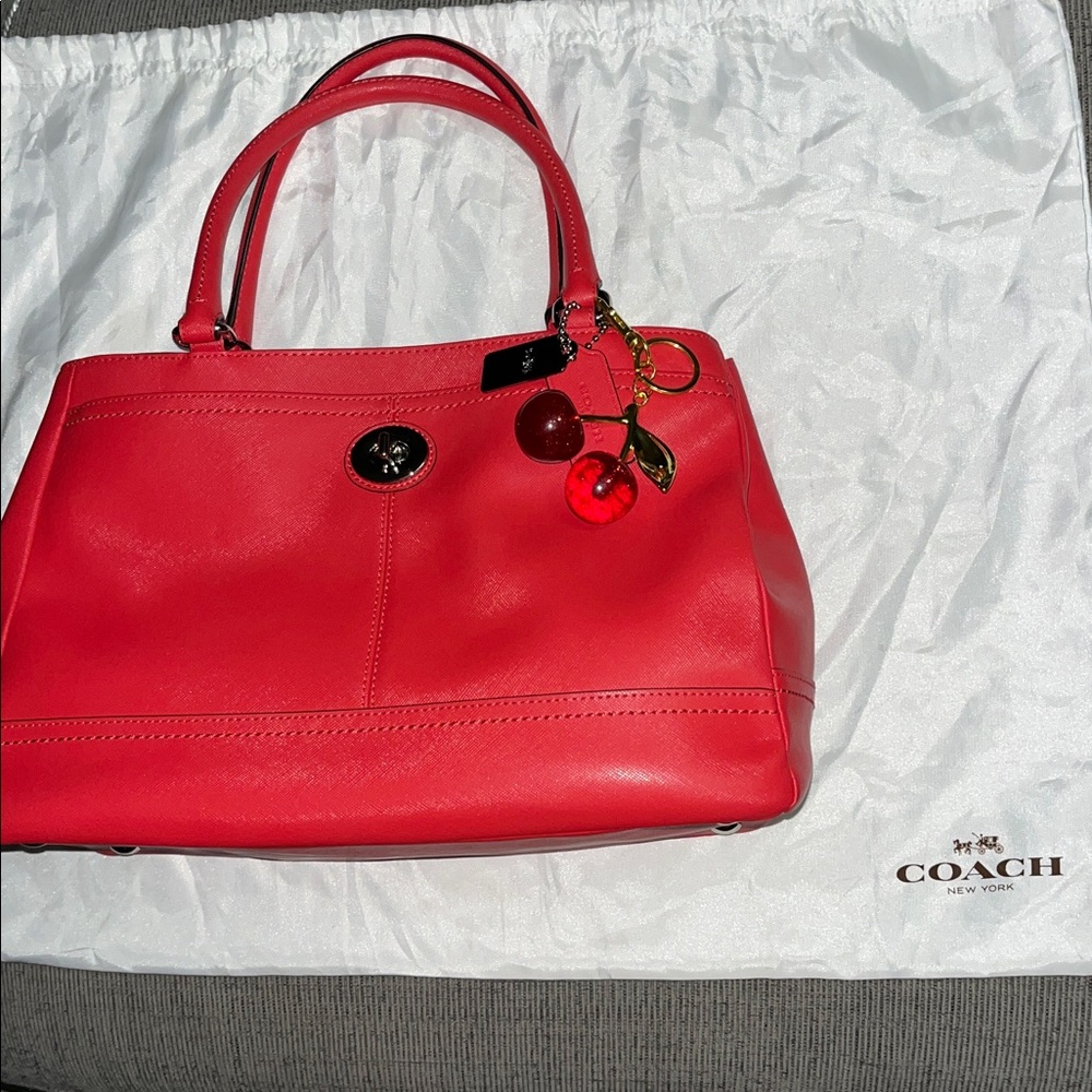 Coach Red Leather bag with Cherry Charm Hang Tag and Dust Bag - Picture 8 of 8